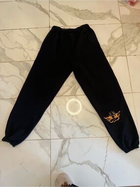 Boys Lie Black Sweatpants with Yellow Graphic